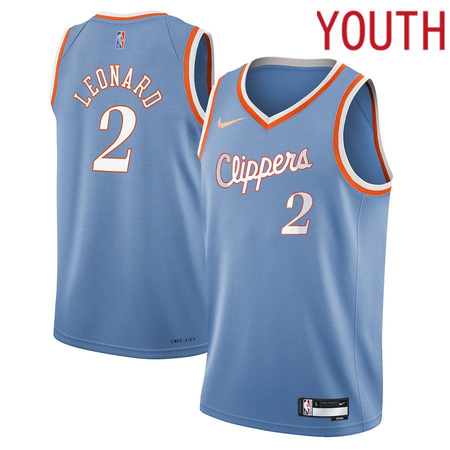 Youth Los Angeles Clippers #2 Kawhi Leonard Nike Light Blue City Edition Swingman NBA Jersey->youth nba jersey->Youth Jersey